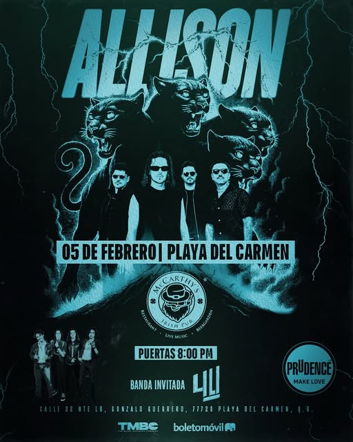 🎵 Allison (Alternative Rock) @ McCarthy's Irish Pub on Thursday, February 5, 2026 - Music Events Calendar 📍 Playa del Carmen