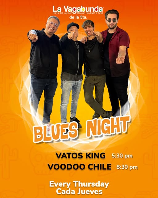 🎵 Vato Kings (Blues) @ La Vagabunda (5 Ave) el jueves, 8 de enero de 2026 - Calendario de eventos musicales 📍 Playa del Carmen