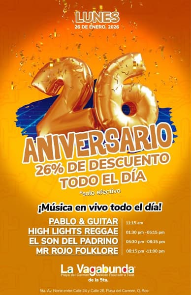 🎵 Pablo Larrazabal (Acoustic) @ La Vagabunda (5 Ave) on Monday, January 26, 2026 - Music Events Calendar 📍 Playa del Carmen