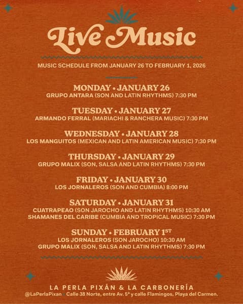 🎵 Grupo Malix (Latin) @ La Perla Pixan on Sunday, February 1, 2026 - Music Events Calendar 📍 Playa del Carmen