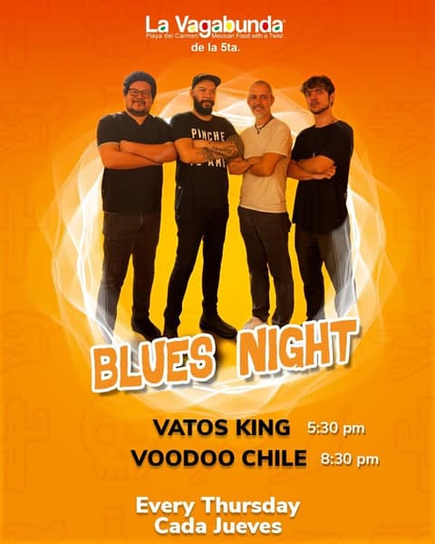 🎵 Voodoo Chile (Blues) @ La Vagabunda (5 Ave) on Thursday, January 29, 2026 - Music Events Calendar 📍 Playa del Carmen