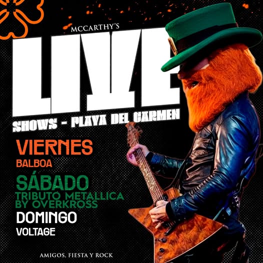 🎵 Voltage (Rock) @ McCarthy's Irish Pub on Sunday, February 22, 2026 - Music Events Calendar 📍 Playa del Carmen