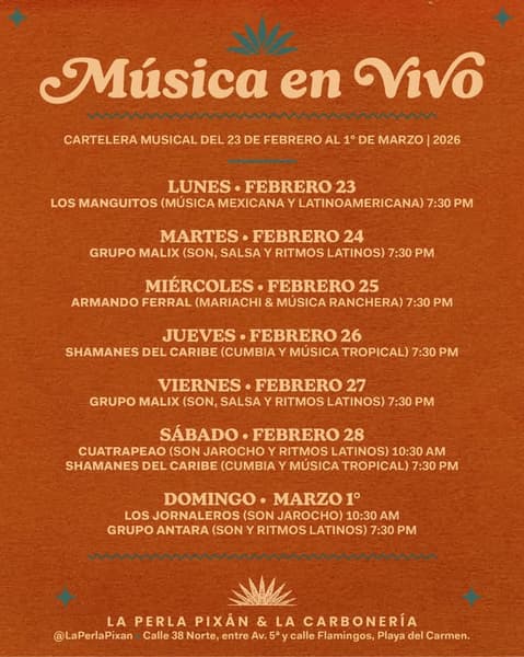 🎵 Grupo Cuatrapeo (Latin) @ La Perla Pixan on Saturday, February 28, 2026 - Music Events Calendar 📍 Playa del Carmen