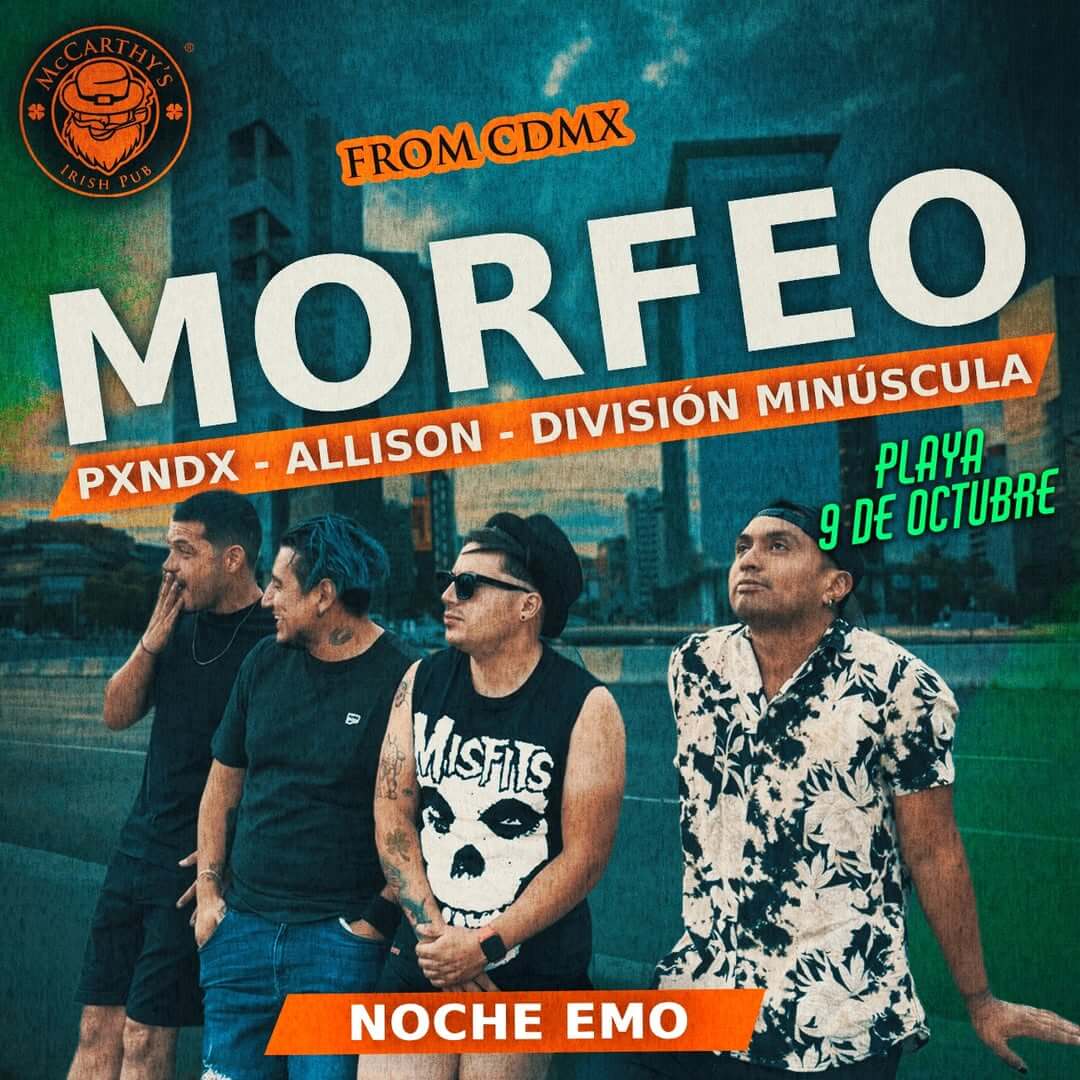 🎵 Morfeo (Pop Rock) @ McCarthy's Irish Pub on Thursday, October 9, 2025 - Music Events Calendar 📍 Playa del Carmen