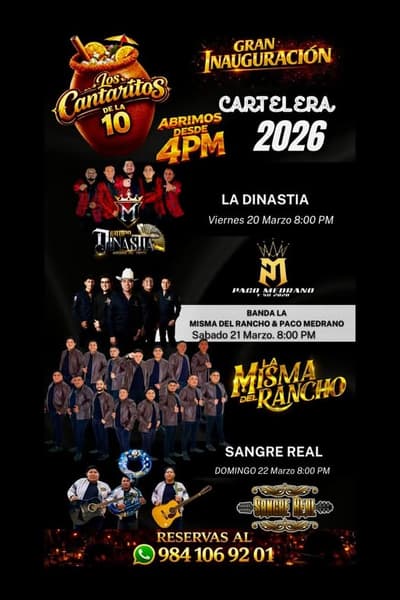 🎵 Banda Sangre Real (Regional Mexicana) @ Los Cantaritos De La 10 on Sunday, March 22, 2026 - Music Events Calendar 📍 Playa del Carmen