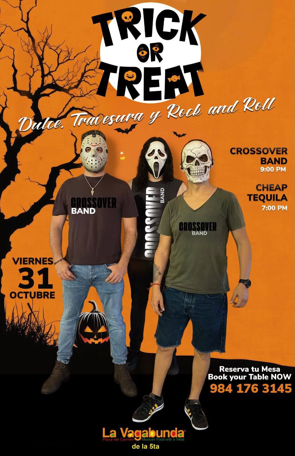 🎵 Crossover (Rock) @ La Vagabunda (5 Ave) on Friday, October 31, 2025 - Music Events Calendar 📍 Playa del Carmen