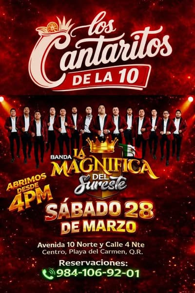 🎵 Banda La Magnifica del Sureste (Regional Mexicana) @ Los Cantaritos De La 10 on Saturday, March 28, 2026 @ 4PM - Music Events Calendar 📍 Playa del Carmen