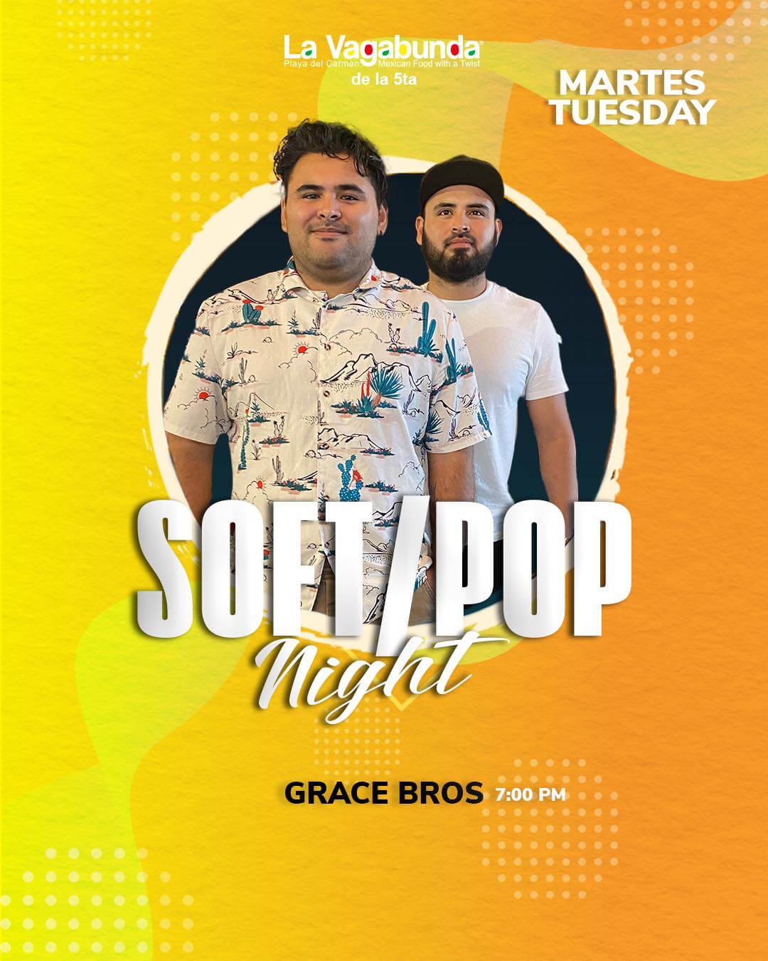 🎵 Grace Bros (Rock) @ La Vagabunda (5 Ave) on Tuesday, October 14, 2025 - Music Events Calendar 📍 Playa del Carmen