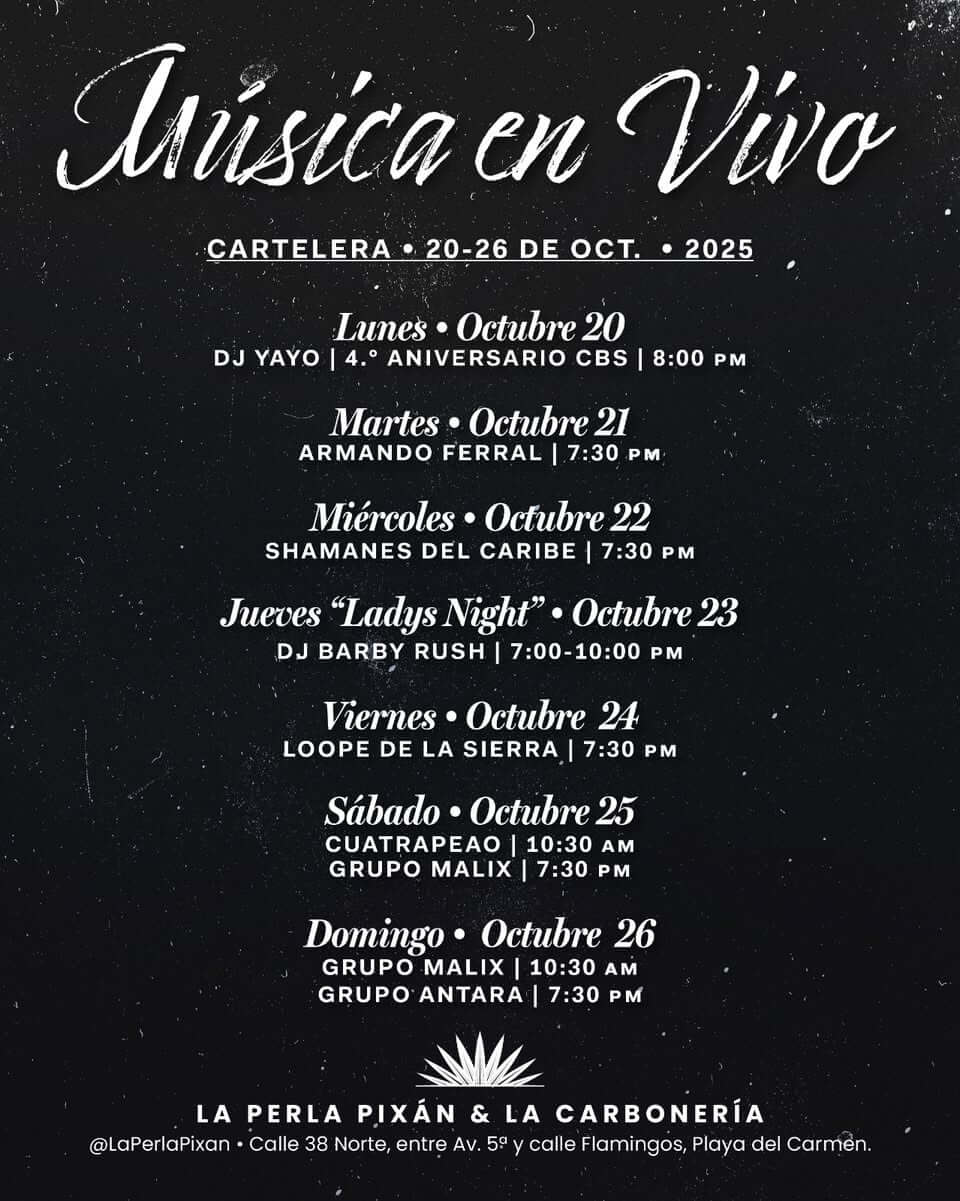 🎵 Grupo Malix (Latin) @ La Perla Pixan on Saturday, October 25, 2025 - Music Events Calendar 📍 Playa del Carmen