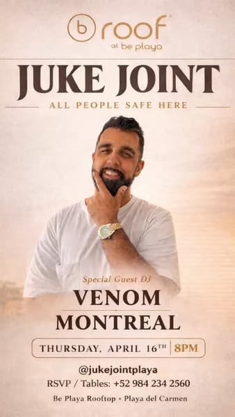 🎵 Venom (Hip Hop) @ Be Roof el jueves, 16 de abril de 2026 @ 8PM - Calendario de eventos musicales 📍 Playa del Carmen