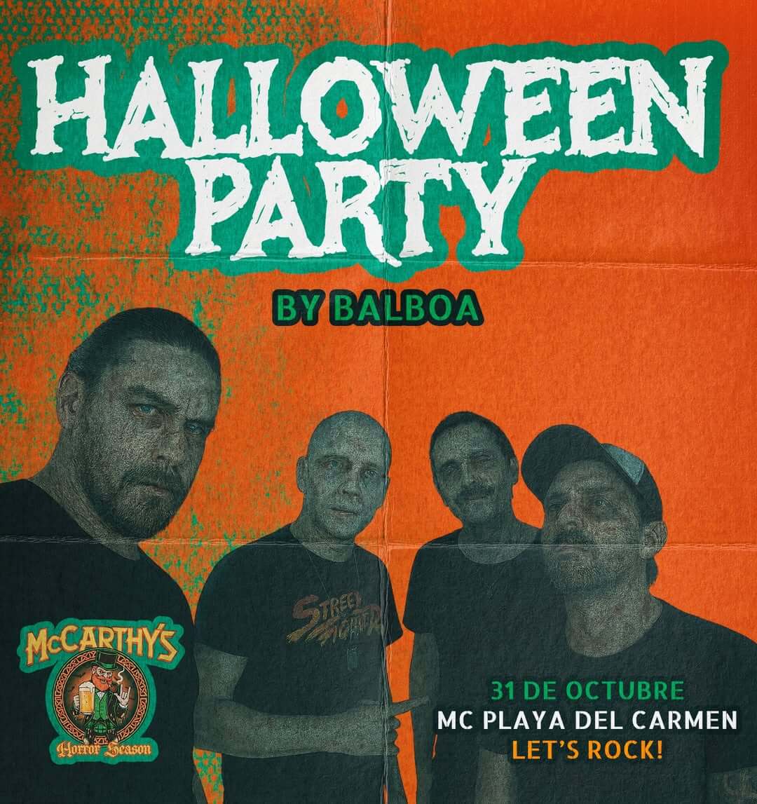 🎵 Balboa (Grunge) @ McCarthy's Irish Pub on Friday, October 31, 2025 - Music Events Calendar 📍 Playa del Carmen