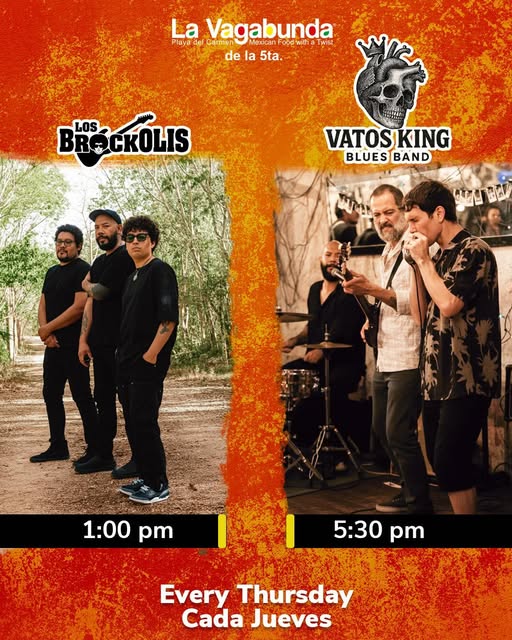 🎵 Los Brockolis (Blues Rock) @ La Vagabunda (5 Ave) on Thursday, November 13, 2025 - Music Events Calendar 📍 Playa del Carmen