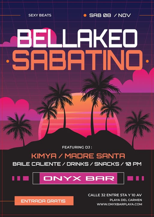 🎵 Madre Santa (Reggaeton) @ Onyx Bar on Saturday, November 8, 2025 - Music Events Calendar 📍 Playa del Carmen